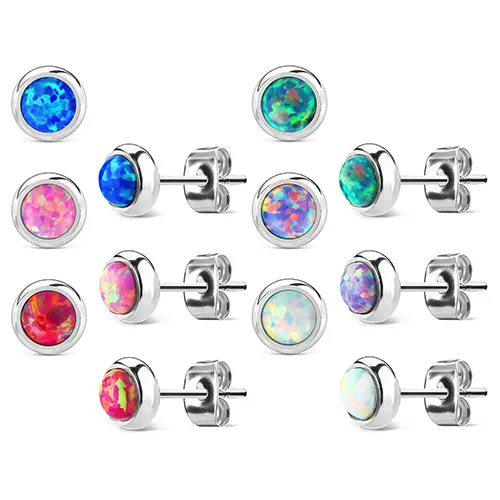 Opal Bezel Stainless Stud Earrings Tulsa Body Jewelry Earrings Opal Bezel Stainless Stud Earrings Tulsa Body Jewelry Earrings
