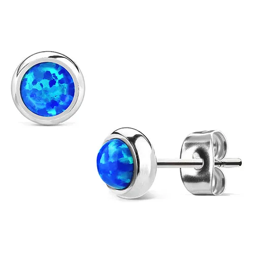 Opal Bezel Stainless Stud Earrings Tulsa Body Jewelry Earrings Opal Bezel Stainless Stud Earrings Tulsa Body Jewelry Earrings