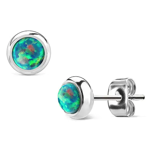 Opal Bezel Stainless Stud Earrings Tulsa Body Jewelry Earrings Opal Bezel Stainless Stud Earrings Tulsa Body Jewelry Earrings