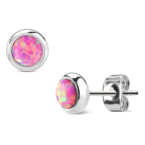 Opal Bezel Stainless Stud Earrings Tulsa Body Jewelry Earrings Opal Bezel Stainless Stud Earrings Tulsa Body Jewelry Earrings