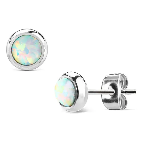 Opal Bezel Stainless Stud Earrings Tulsa Body Jewelry Earrings Opal Bezel Stainless Stud Earrings Tulsa Body Jewelry Earrings