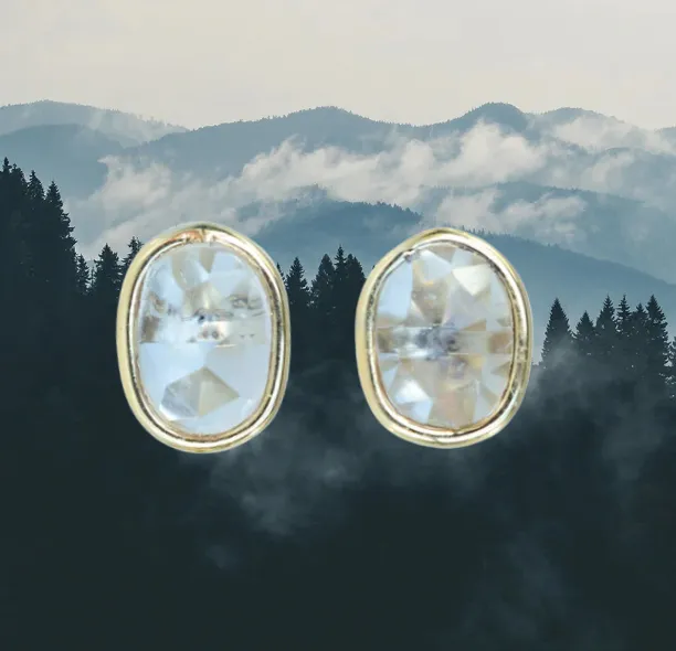Oval Rose cut Sapphire Stud Earrings In Yellow Gold Bezel Set Anueva Jewelry Earrings Oval Rose cut Sapphire Stud Earrings In Yellow Gold Bezel Set Anueva Jewelry Earrings