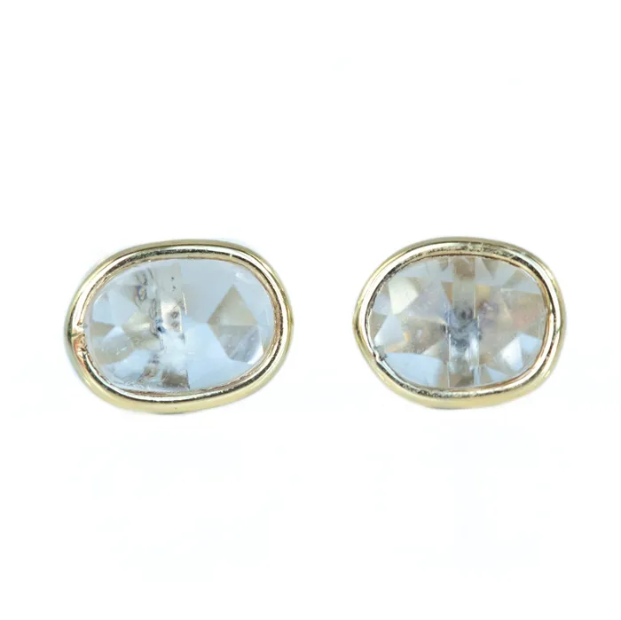 Oval Rose cut Sapphire Stud Earrings In Yellow Gold Bezel Set Anueva Jewelry Earrings
