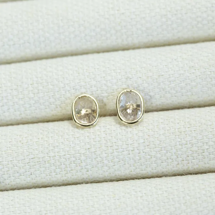 Oval Rose cut Sapphire Stud Earrings In Yellow Gold Bezel Set Anueva Jewelry Earrings