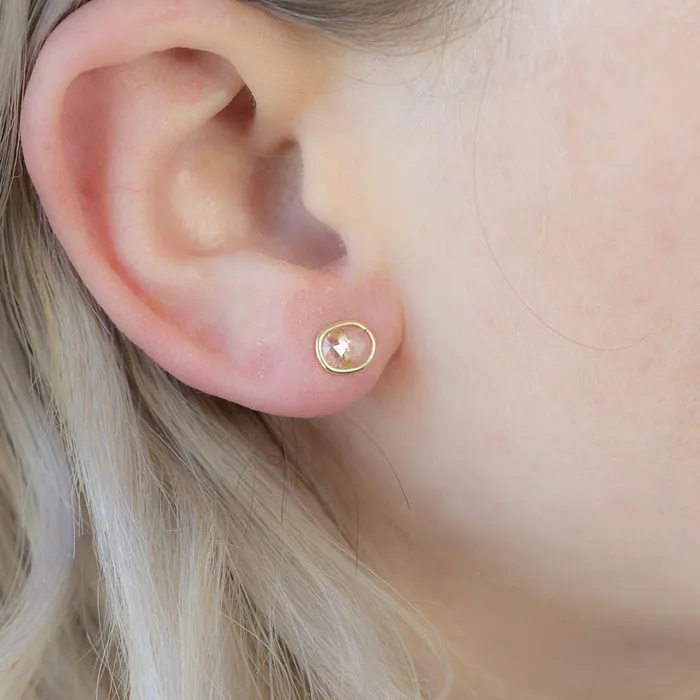 Oval Rose cut Sapphire Stud Earrings In Yellow Gold Bezel Set Anueva Jewelry Earrings