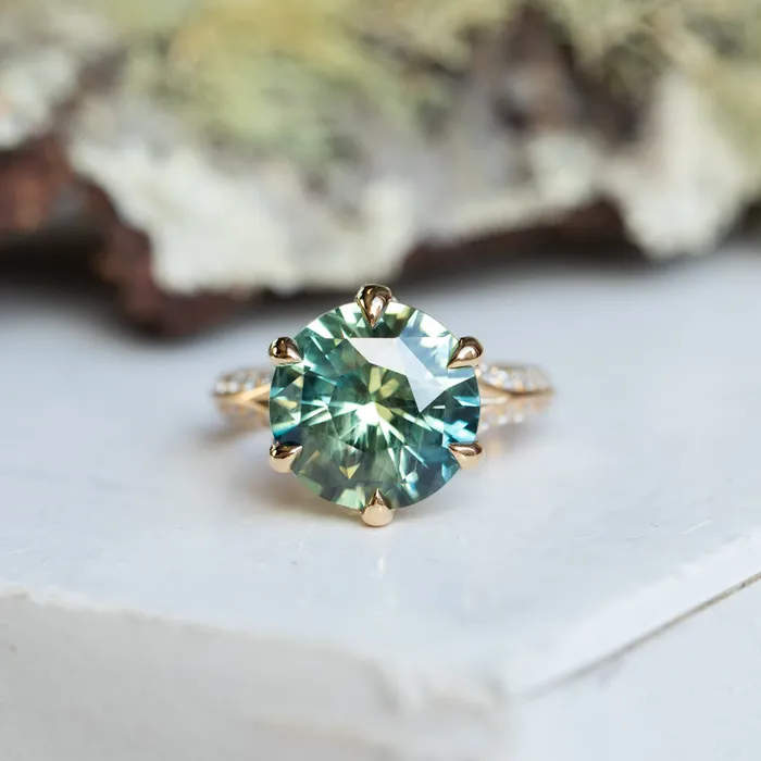 PreStyled Sets Anueva Jewelry 685ct Parti Sapphire Diamondstudded Six Prong Split Shank Solitaire in 18k Yellow Gold