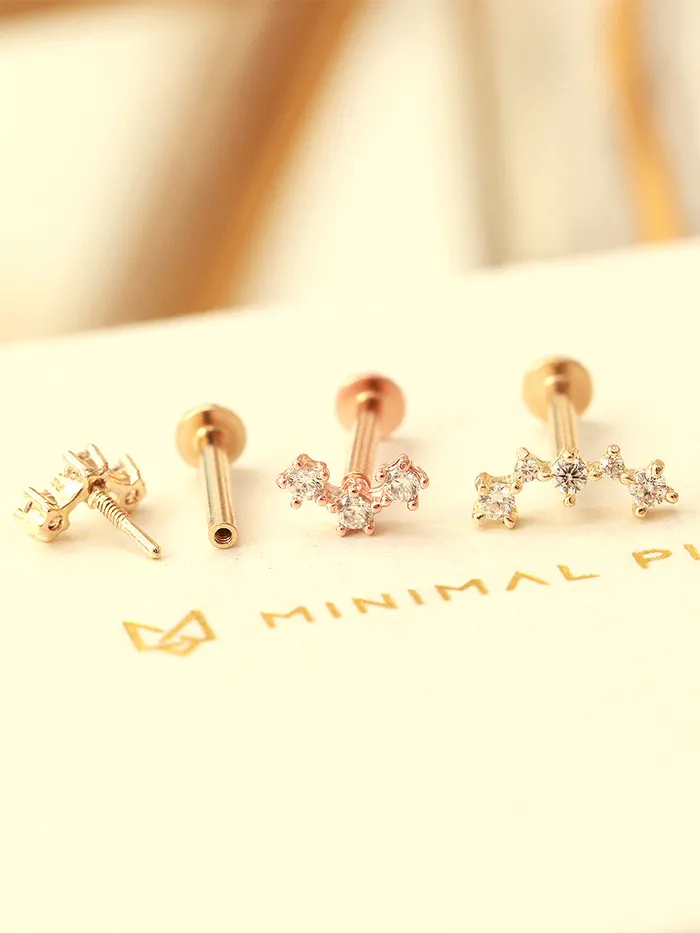 PreStyled Sets MinimalBijoux 14K Gold Internal Cubic Curve Labret Piercing 18G16G