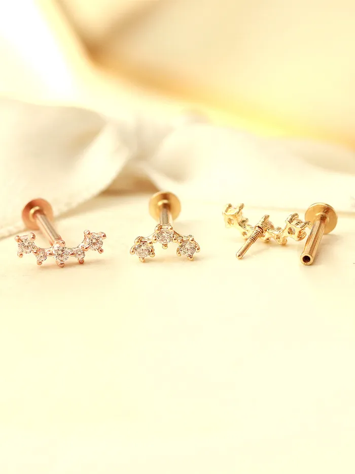 PreStyled Sets MinimalBijoux 14K Gold Internal Cubic Curve Labret Piercing 18G16G