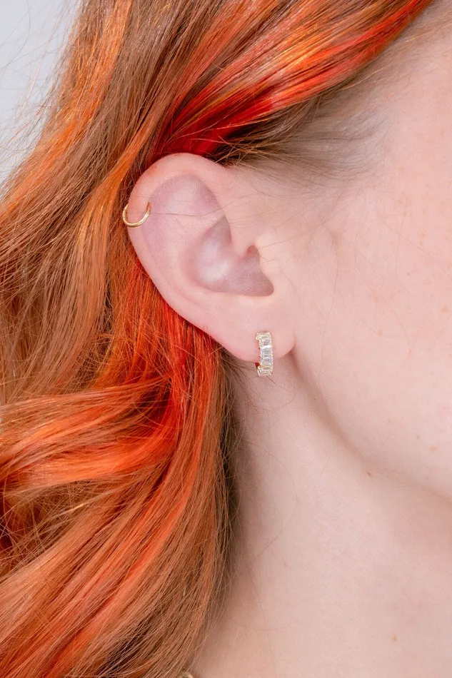 Princess Bride Diamonds Earrings Emerald Lab Diamond Huggies 14k Yellow Gold Princess Bride Diamonds Earrings Emerald Lab Diamond Huggies 14k Yellow Gold