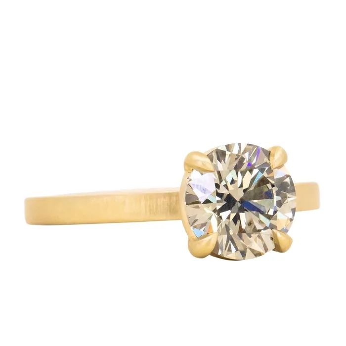 Pristine Gemstones Rings 171ct Round GIA Fancy Dark GreenGrey Diamond Flat Band 4 Prong Solitaire in 18k Yellow Gold