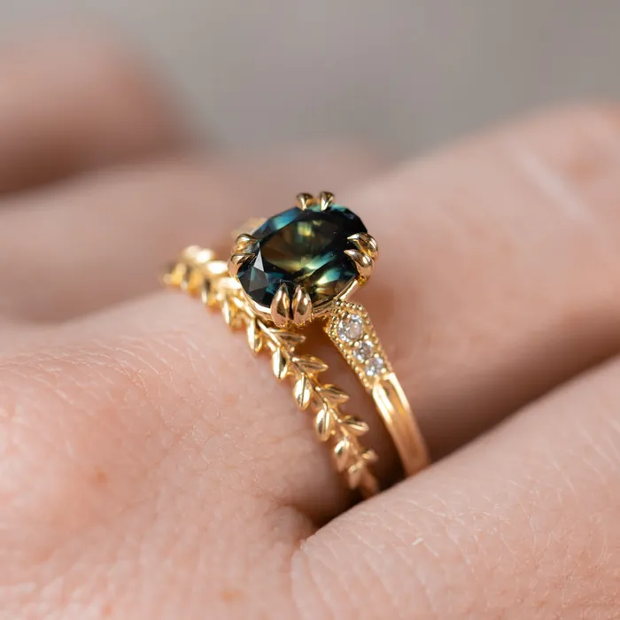Rings 185ct Untreated Oval Parti Nigerian Sapphire and Diamond Vintage Cathedral Four Prong Ring in 14k Yellow Gold Anueva Jewelry
