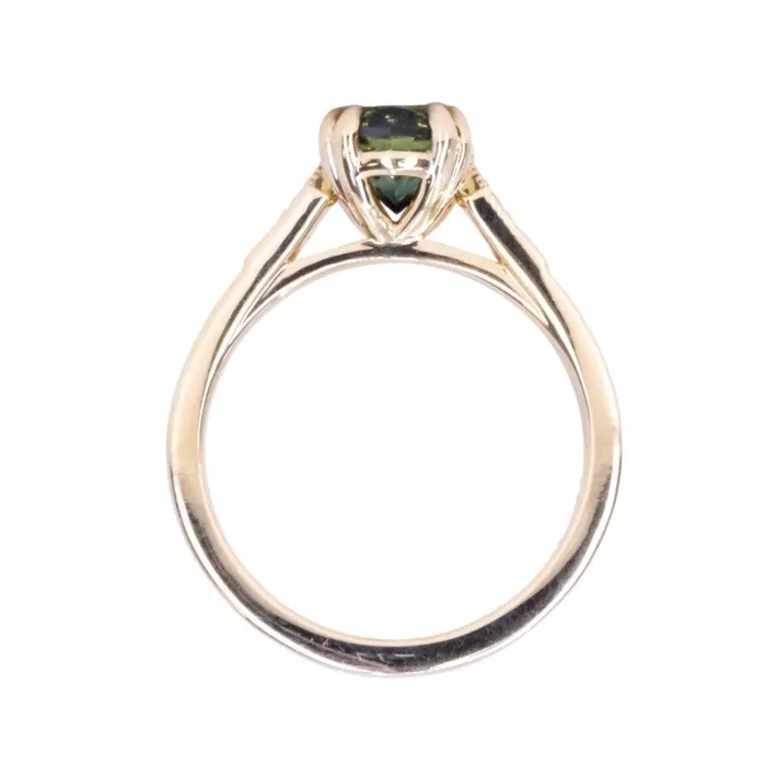 Rings 185ct Untreated Oval Parti Nigerian Sapphire and Diamond Vintage Cathedral Four Prong Ring in 14k Yellow Gold Anueva Jewelry