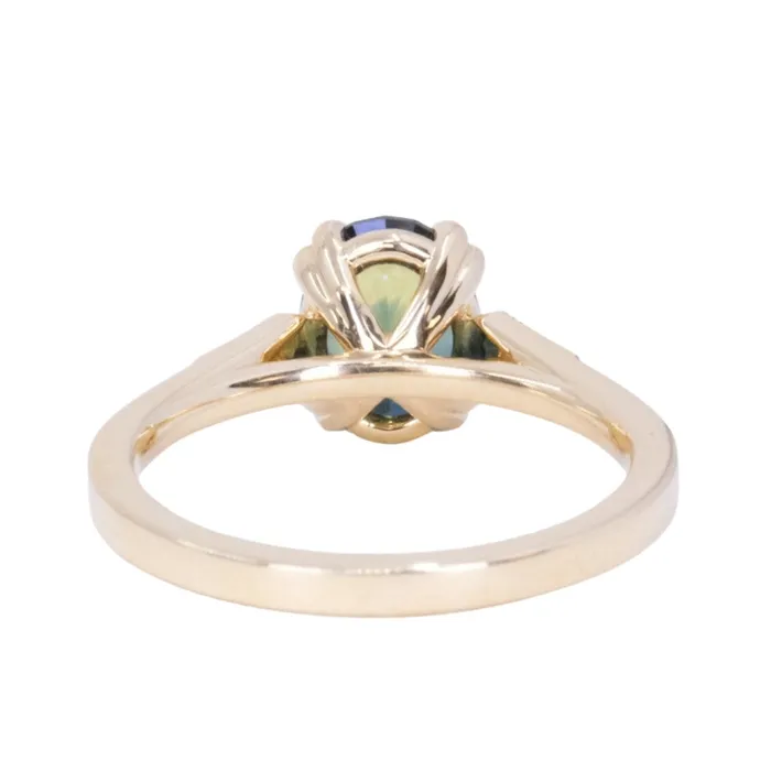 Rings 185ct Untreated Oval Parti Nigerian Sapphire and Diamond Vintage Cathedral Four Prong Ring in 14k Yellow Gold Anueva Jewelry