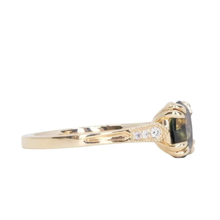 Rings 185ct Untreated Oval Parti Nigerian Sapphire and Diamond Vintage Cathedral Four Prong Ring in 14k Yellow Gold Anueva Jewelry