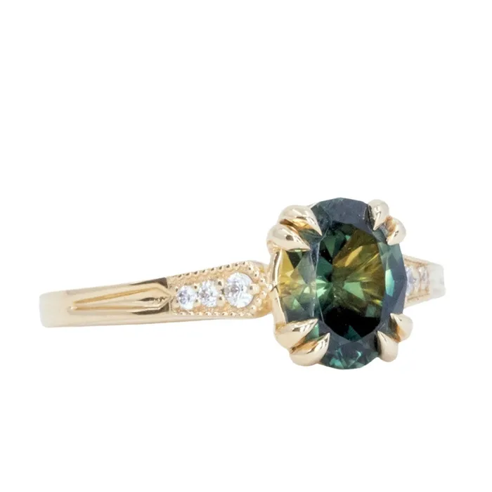 Rings 185ct Untreated Oval Parti Nigerian Sapphire and Diamond Vintage Cathedral Four Prong Ring in 14k Yellow Gold Anueva Jewelry