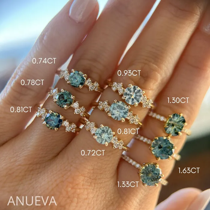 Rings Americut Gems 133ct Precision Cut Teal Round Montana Sapphire Lotus Six Prong Solitaire with Diamonds in 14k Yellow Gold