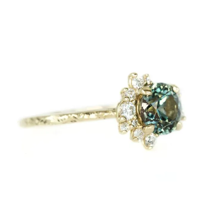 Rings Anueva Jewelry 152ct Montana Sapphire and Asymmetrical Diamond Cluster Ring in 14k Yellow Gold