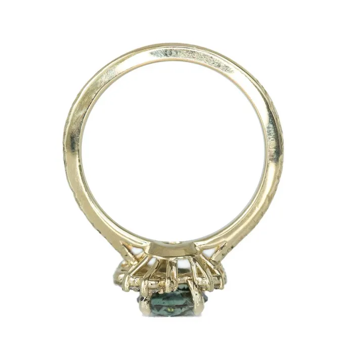 Rings Anueva Jewelry 152ct Montana Sapphire and Asymmetrical Diamond Cluster Ring in 14k Yellow Gold