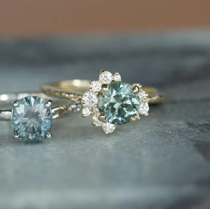 Rings Anueva Jewelry 152ct Montana Sapphire and Asymmetrical Diamond Cluster Ring in 14k Yellow Gold