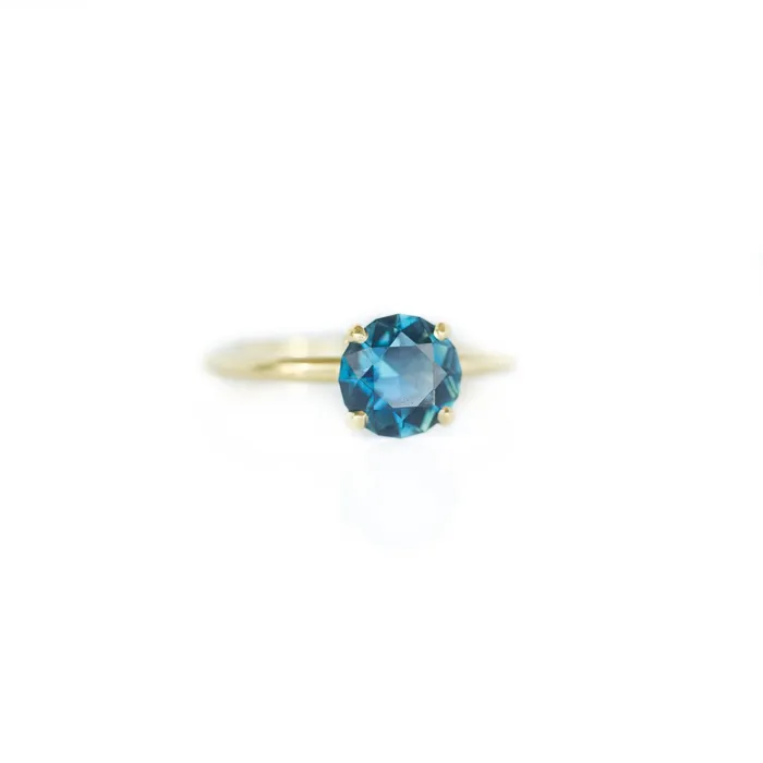 Rings Anueva Jewelry 187ct Bright Blue Round Solitaire Unheated Sapphire Ring in 18k Yellow Gold