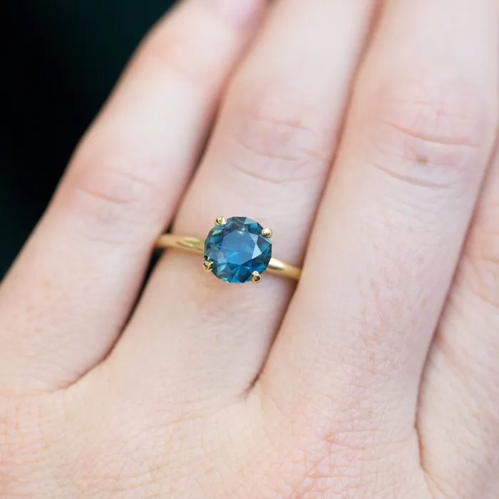 Rings Anueva Jewelry 187ct Bright Blue Round Solitaire Unheated Sapphire Ring in 18k Yellow Gold