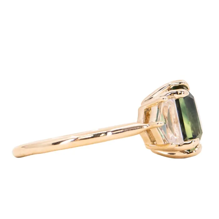 Rings Anueva Jewelry 414ct Emerald Cut Parti Sapphire and Cadillac White Sapphire Three Stone Ring in 14k Yellow Gold