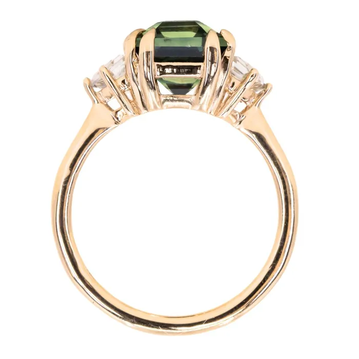Rings Anueva Jewelry 414ct Emerald Cut Parti Sapphire and Cadillac White Sapphire Three Stone Ring in 14k Yellow Gold
