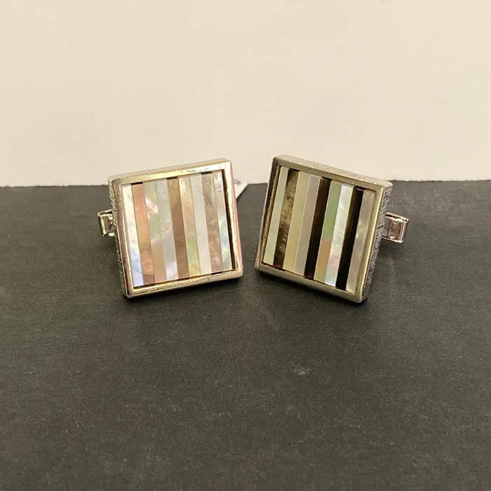 Rings Sterling Silver and Abalone Cufflink Pair Moriartys Gem Art