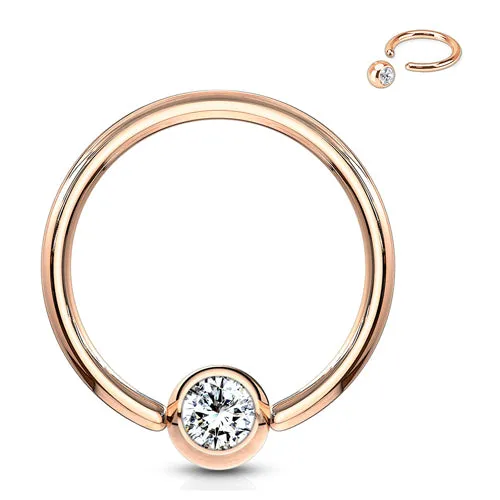 Rings Tulsa Body Jewelry 16g Rose Gold Captive CZ Bead Ring
