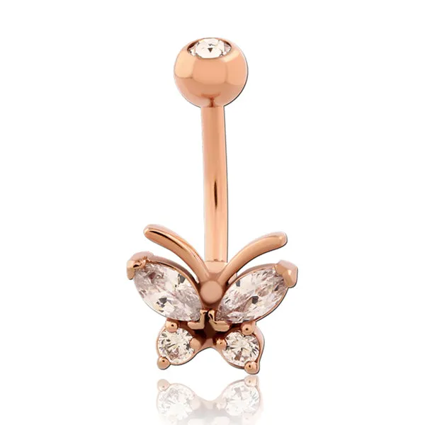 Rings Tulsa Body Jewelry Butterfly CZ Rose Gold Belly Ring