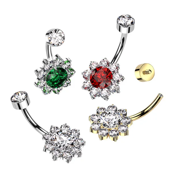 Rings Tulsa Body Jewelry CZ Flower Titanium Belly Ring