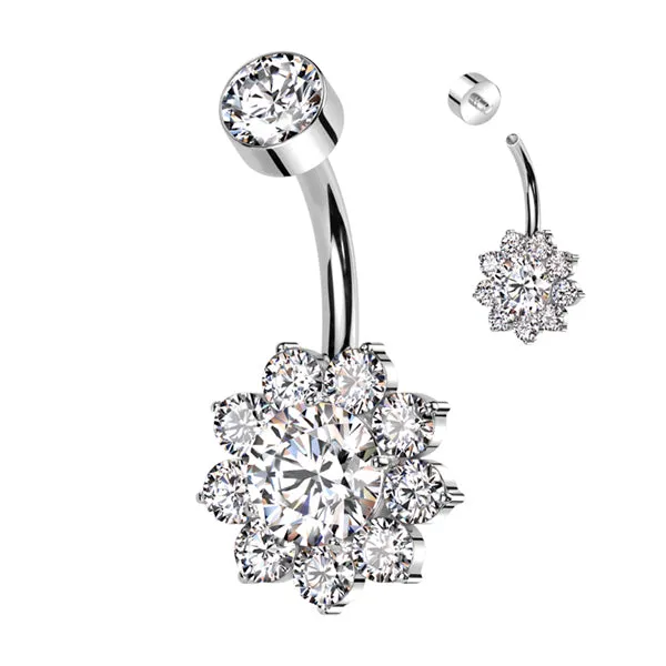 Rings Tulsa Body Jewelry CZ Flower Titanium Belly Ring Rings Tulsa Body Jewelry CZ Flower Titanium Belly Ring