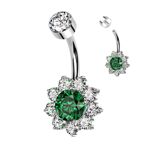 Rings Tulsa Body Jewelry CZ Flower Titanium Belly Ring Rings Tulsa Body Jewelry CZ Flower Titanium Belly Ring
