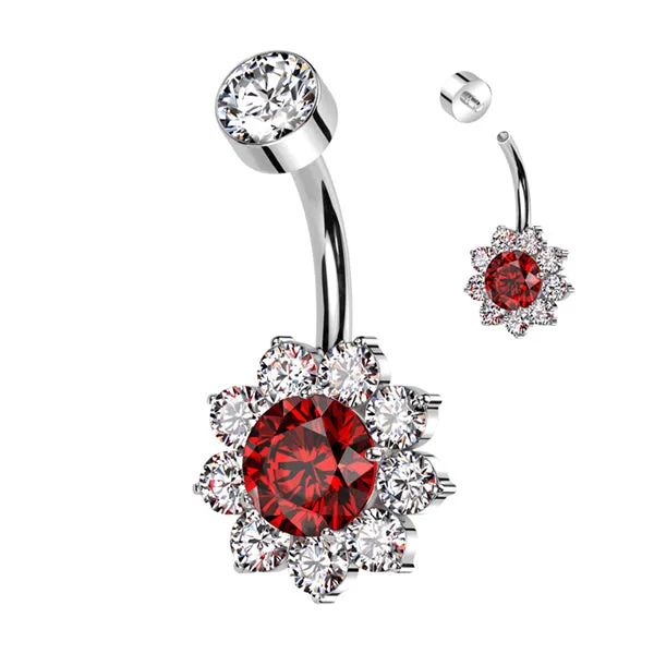 Rings Tulsa Body Jewelry CZ Flower Titanium Belly Ring Rings Tulsa Body Jewelry CZ Flower Titanium Belly Ring