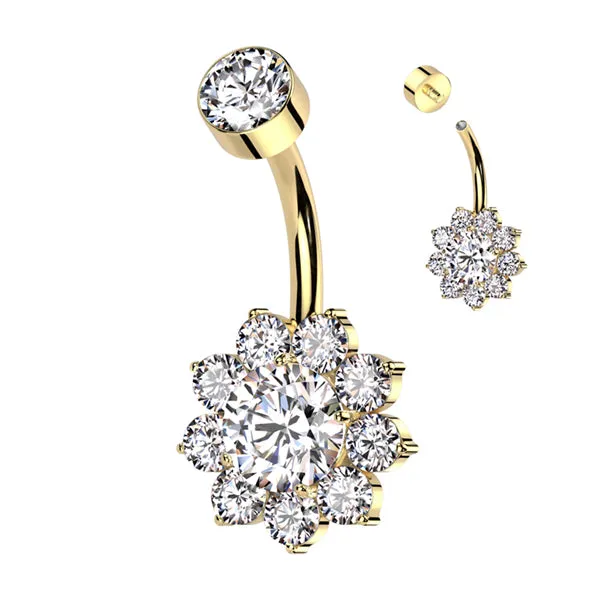 Rings Tulsa Body Jewelry CZ Flower Titanium Belly Ring Rings Tulsa Body Jewelry CZ Flower Titanium Belly Ring