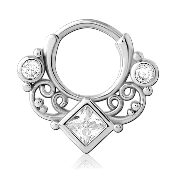 Rings Tulsa Body Jewelry Ornate CZ Stainless Hinged Ring