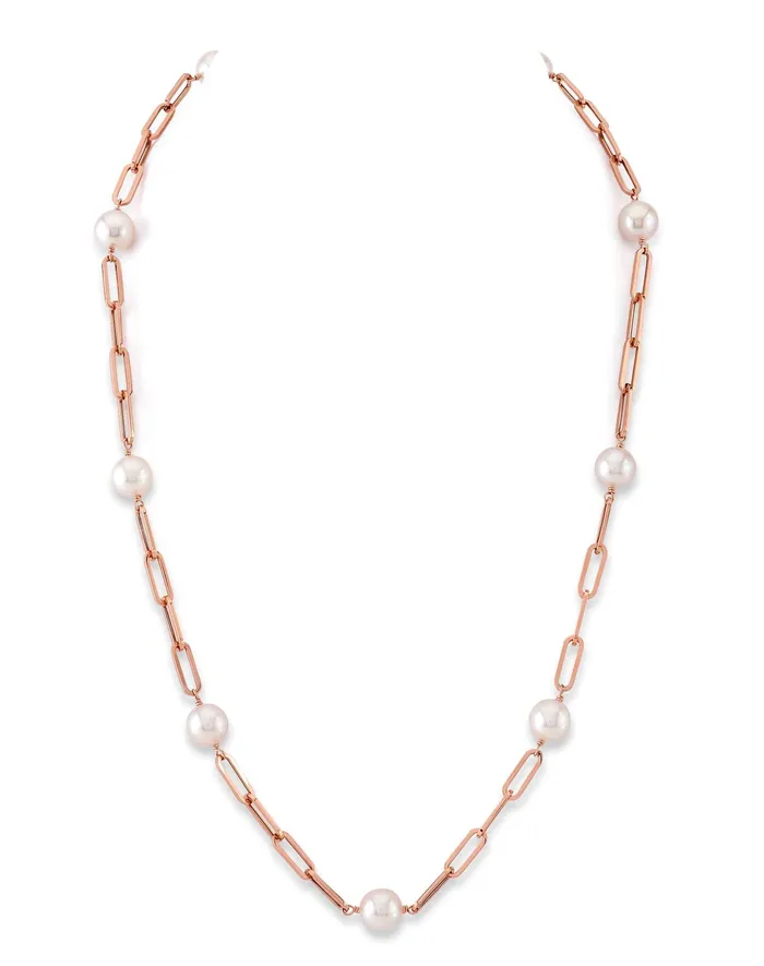 SPT Necklaces 14K Gold Japanese Akoya Pearl Chain Link Necklace