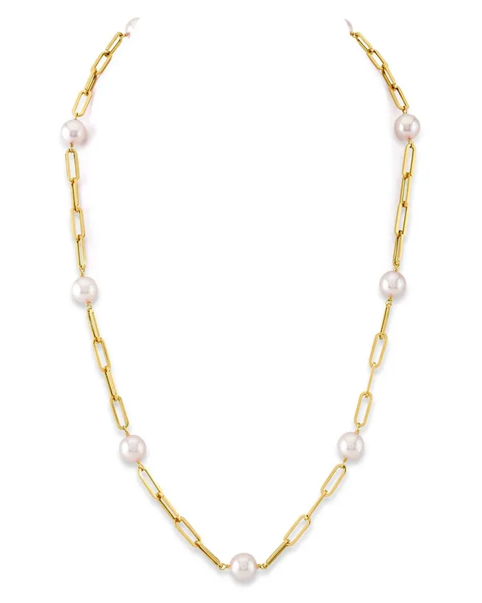 SPT Necklaces 14K Gold Japanese Akoya Pearl Chain Link Necklace