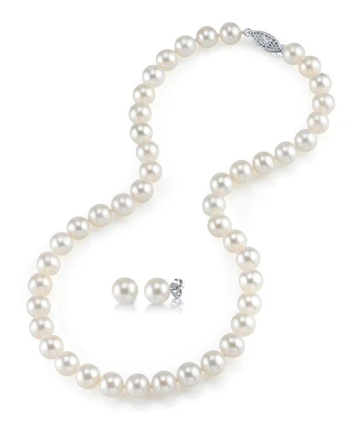 SPT Necklaces 78mm Freshwater Choker Length Pearl Necklace Earrings
