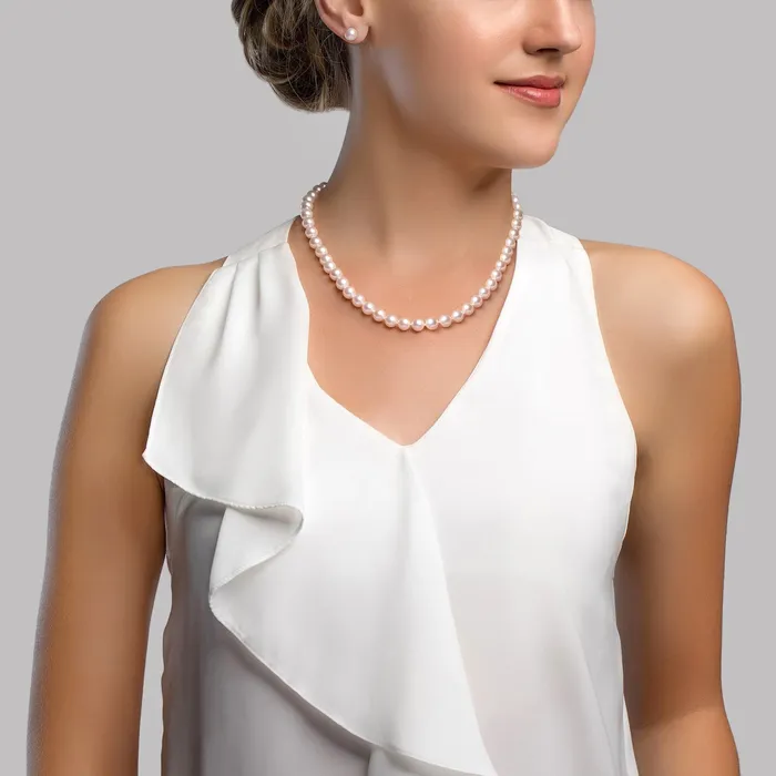 SPT Necklaces 78mm Freshwater Choker Length Pearl Necklace Earrings