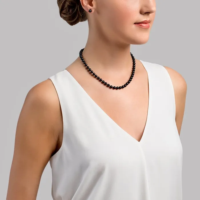 SPT Necklaces Black Japanese Akoya Pearl Necklace 6065mm AAA Quality
