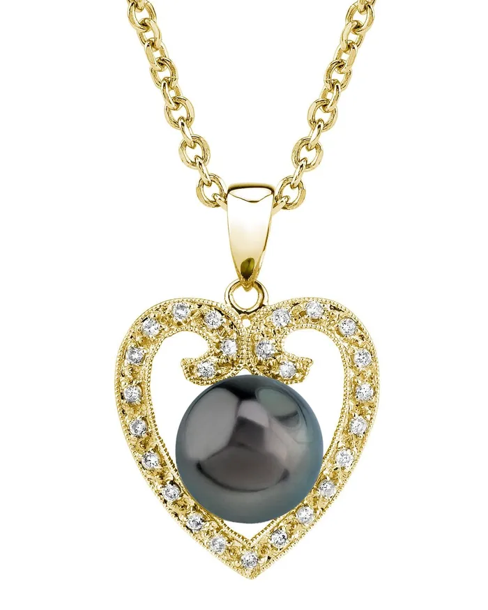 SPT Necklaces Heart Shaped Tahitian South Sea Pearl Diamond Pendant