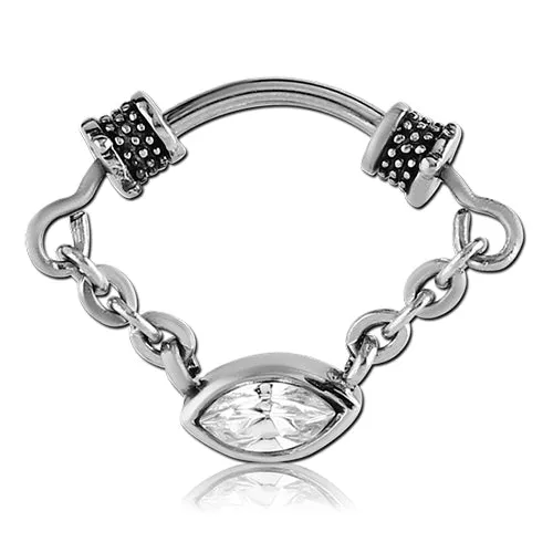 Tulsa Body Jewelry Bracelets Stainless Septum Barbell w CZ Eye Chain
