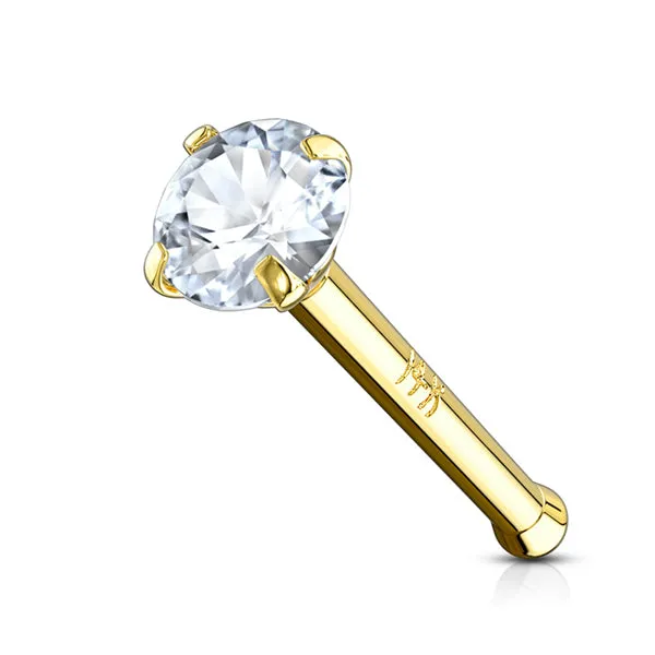 Tulsa Body Jewelry Prong CZ Yellow 14k Gold Nose Bone PreStyled Sets