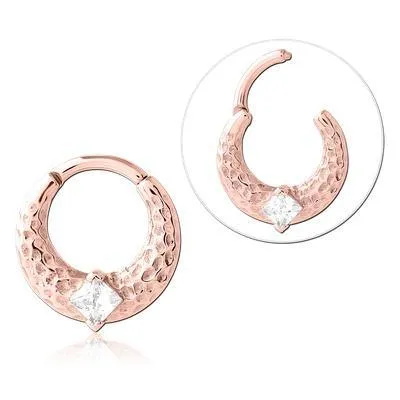Tulsa Body Jewelry Rings Hammered CZ Rose Gold Hinged Ring