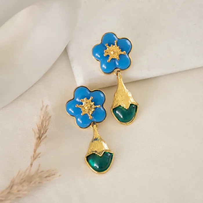 Upakarna Earrings Blue Floral Tulip Drop Earrings