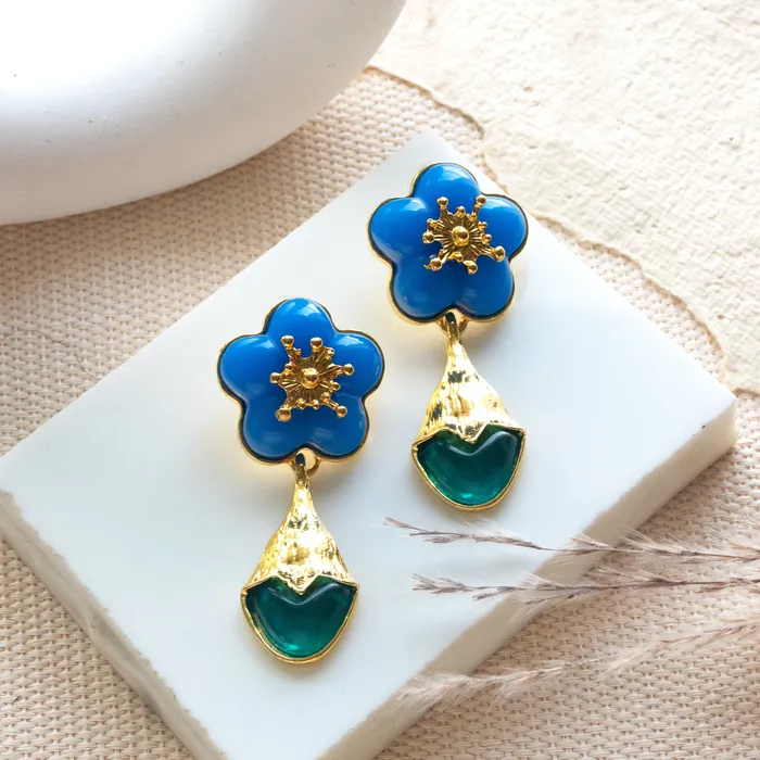 Upakarna Earrings Blue Floral Tulip Drop Earrings