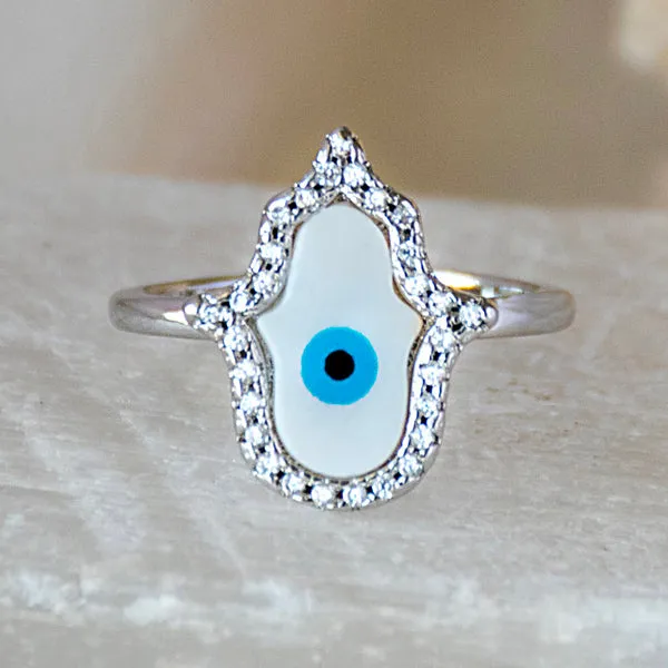 Upakarna Rings Hamsa Studded Evil Eye Ring