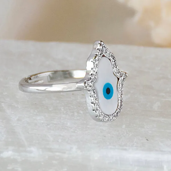 Upakarna Rings Hamsa Studded Evil Eye Ring