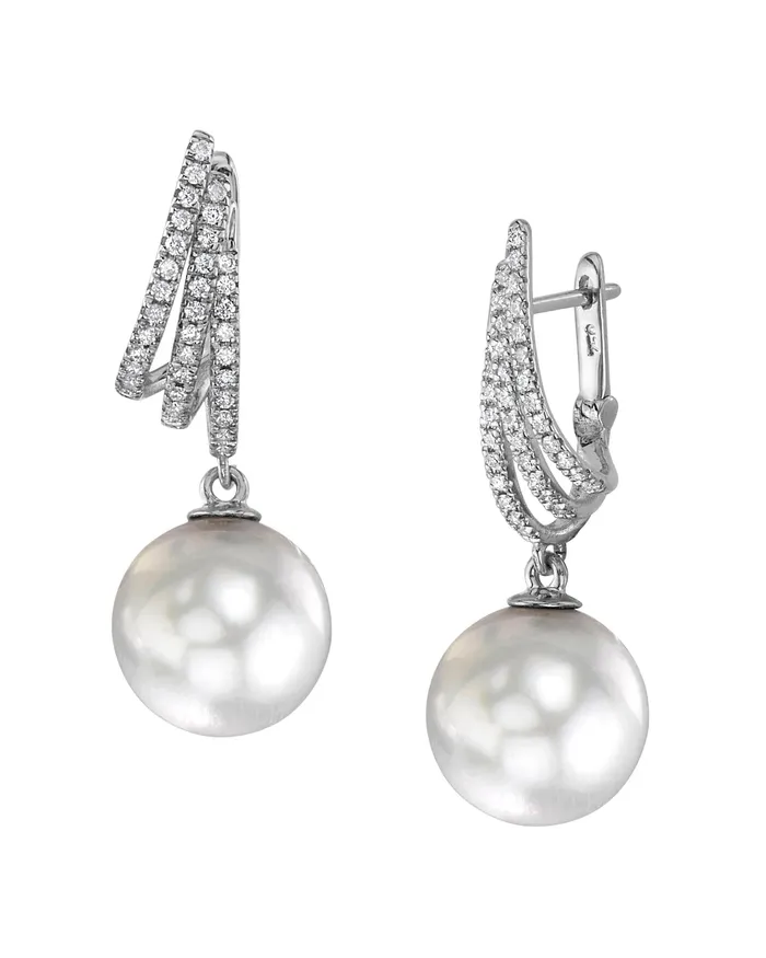 White South Sea Pearl Diamond Mogul Dangle Earrings SPT Earrings